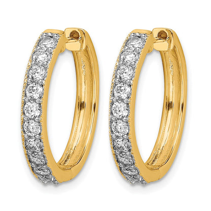 14k Yellow Gold Real Diamond Milgrain Hinged Hoop Earrings