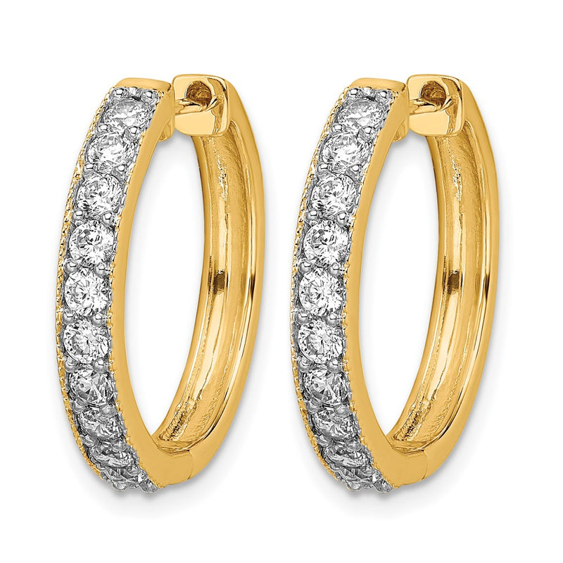 14k Yellow Gold Real Diamond Milgrain Hinged Hoop Earrings