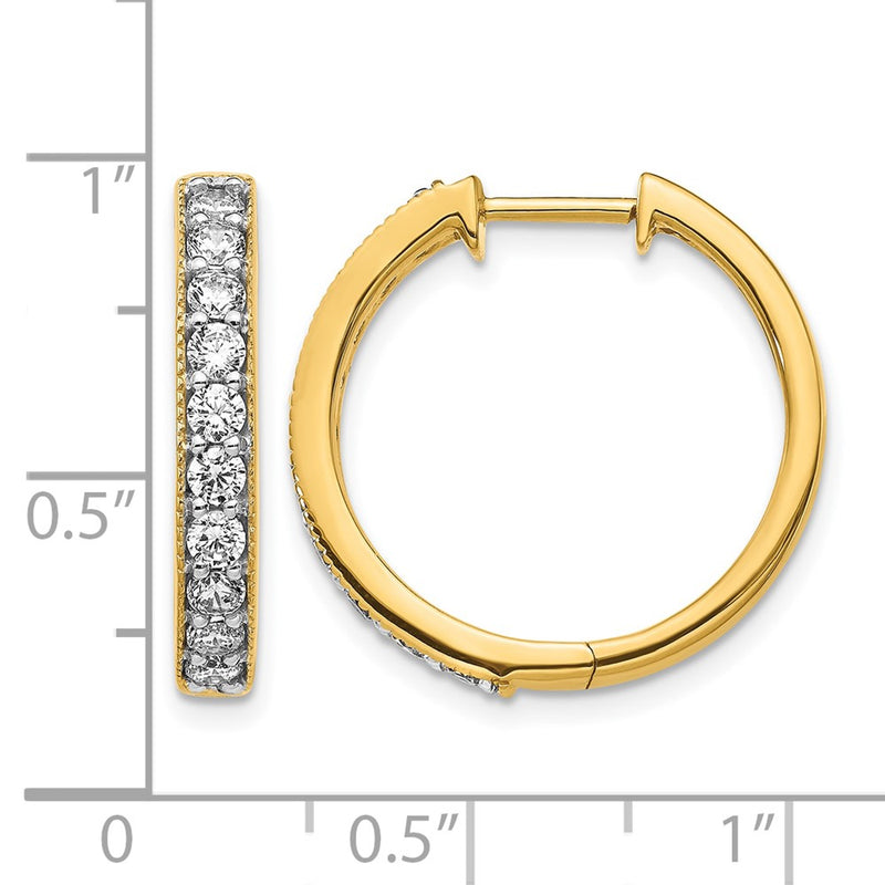 14k Yellow Gold Real Diamond Milgrain Hinged Hoop Earrings