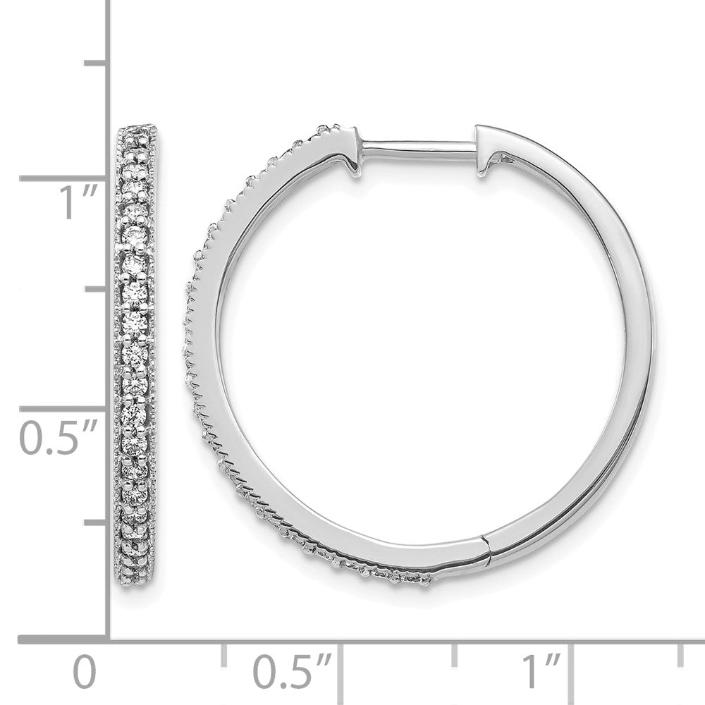 14k White Gold Real Diamond Milgrain Hoop Earrings