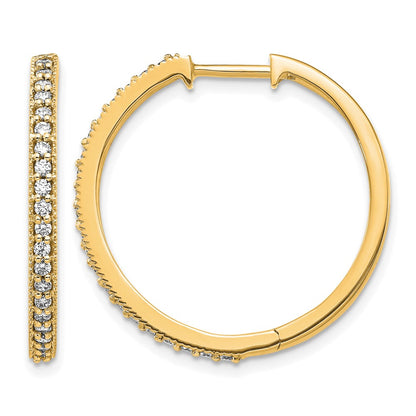 14k Yellow Gold Real Diamond Milgrain Hoop Earrings