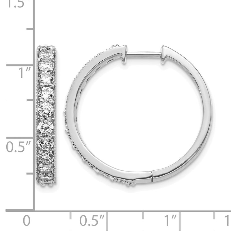 14k White Gold Real Diamond Milgrain Hoop Earrings