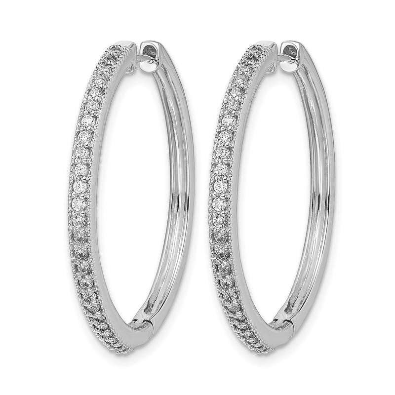14k White Gold Real Diamond Milgrain Hinged Hoop Earrings