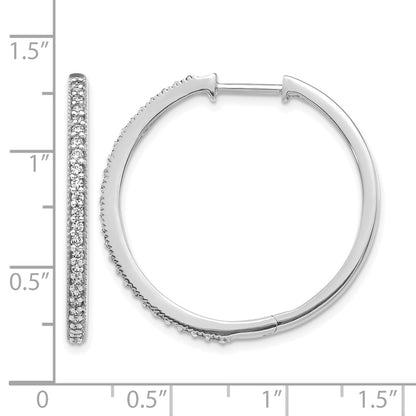 14k White Gold Real Diamond Milgrain Hinged Hoop Earrings