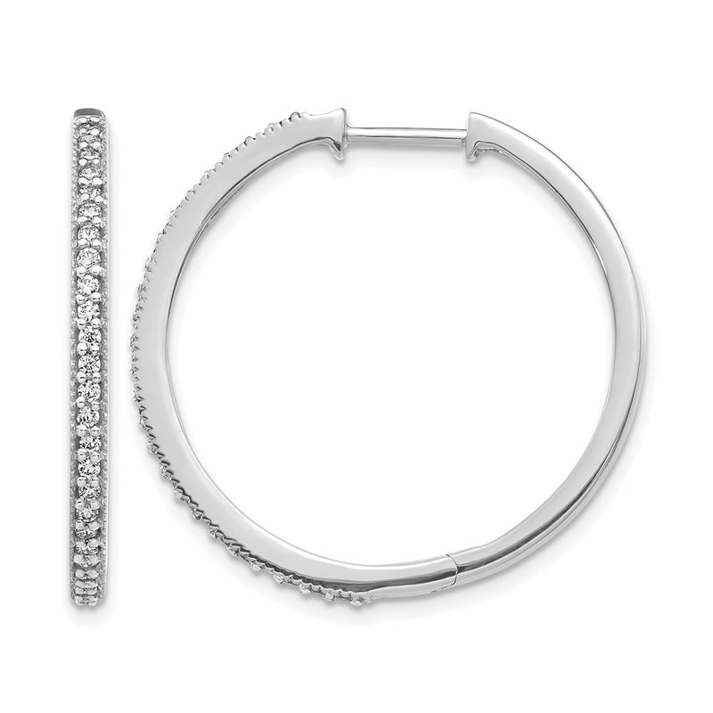 14k White Gold Real Diamond Milgrain Hinged Hoop Earrings