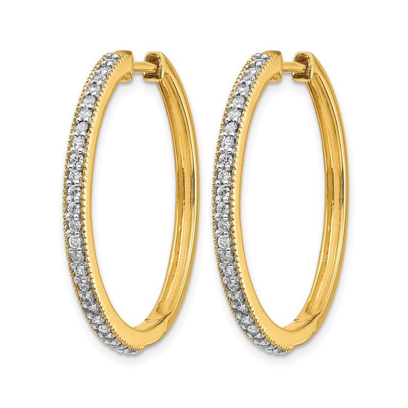 14k Yellow Gold Real Diamond Milgrain Hinged Hoop Earrings