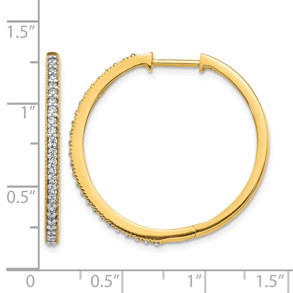 14k Yellow Gold Real Diamond Milgrain Hinged Hoop Earrings