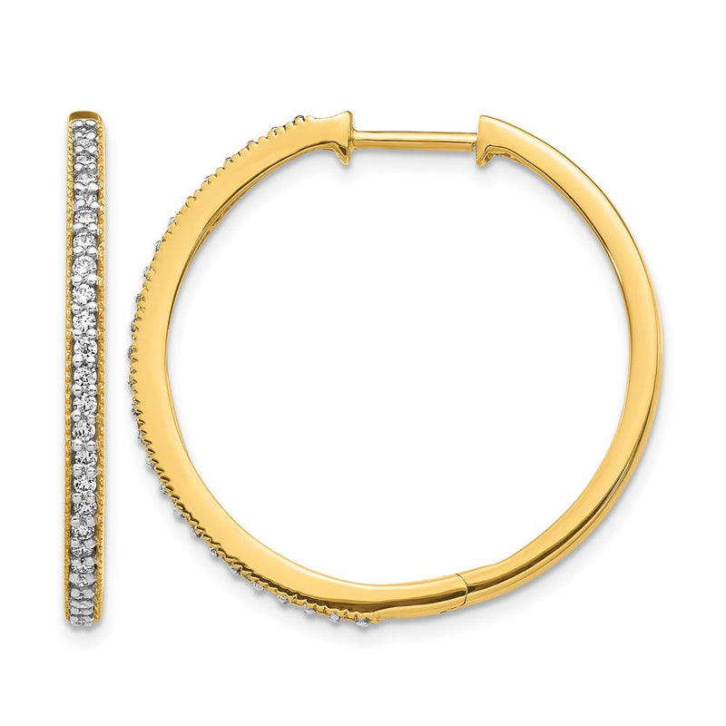 14k Yellow Gold Real Diamond Milgrain Hinged Hoop Earrings