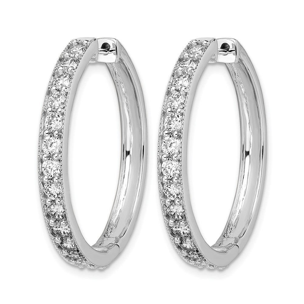 14k White Gold Real Diamond Milgrain Hinged Hoop Earrings