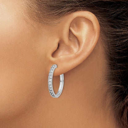 14k White Gold Real Diamond Milgrain Hinged Hoop Earrings