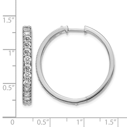 14k White Gold Real Diamond Milgrain Hinged Hoop Earrings