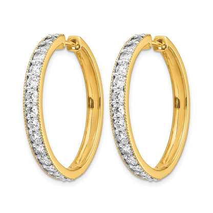 14k Yellow Gold Real Diamond Milgrain Hinged Hoop Earrings