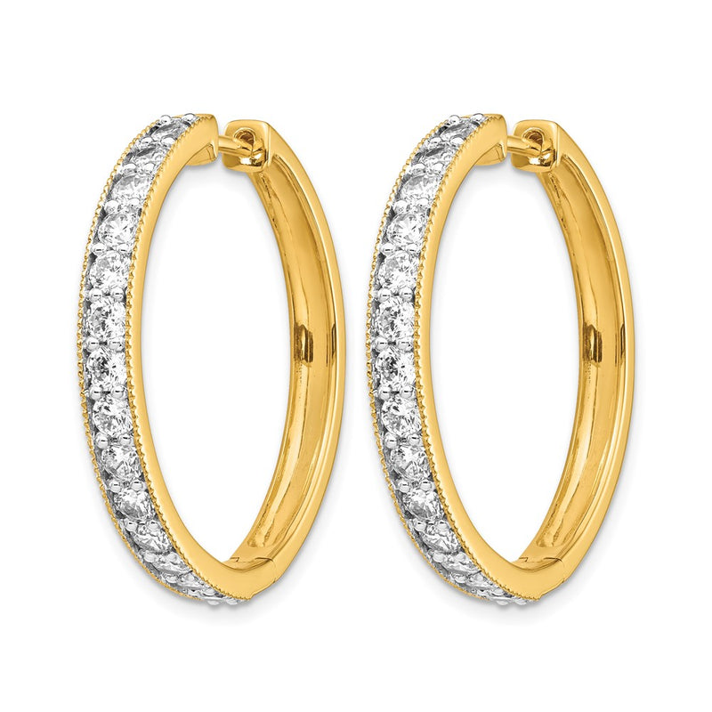 14k Yellow Gold Real Diamond Milgrain Hinged Hoop Earrings