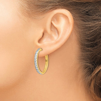 14k Yellow Gold Real Diamond Milgrain Hinged Hoop Earrings