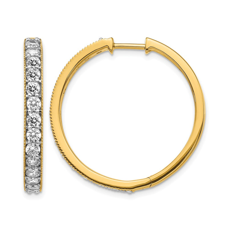 14k Yellow Gold Real Diamond Milgrain Hinged Hoop Earrings