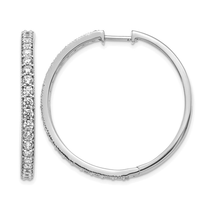 14k White Gold Real Diamond Milgrain Hinged Hoop Earrings