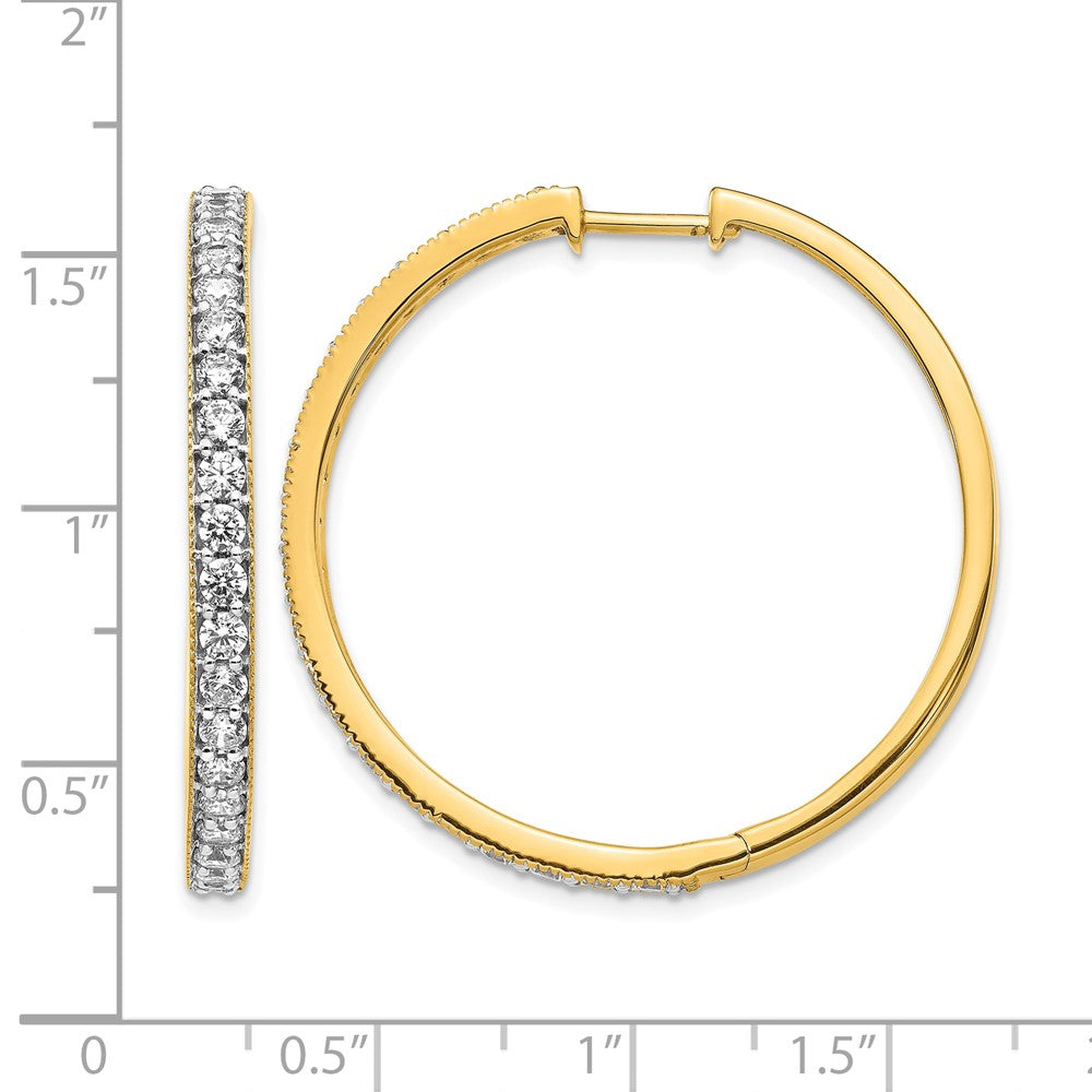 14k Yellow Gold Real Diamond Milgrain Hinged Hoop Earrings