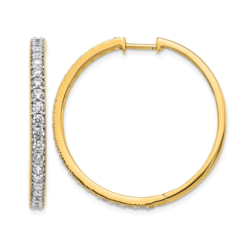 14k Yellow Gold Real Diamond Milgrain Hinged Hoop Earrings
