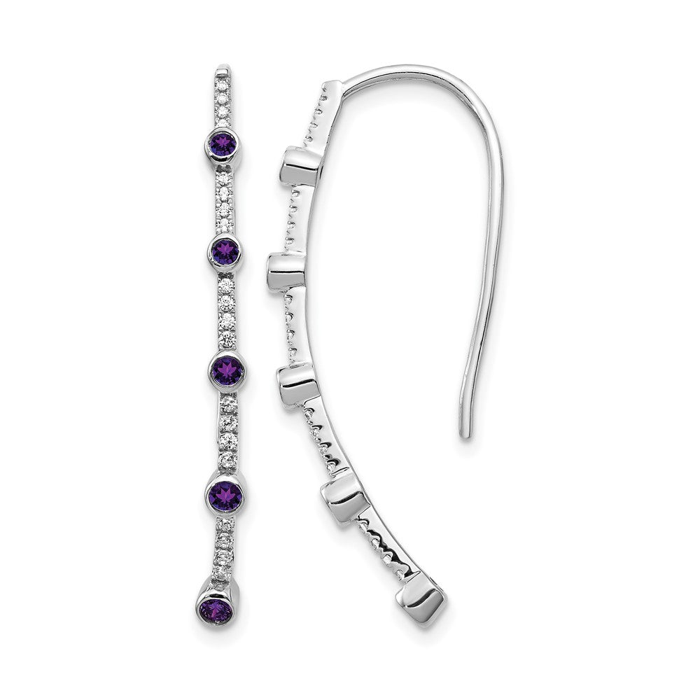 14k White Gold Real Diamond and Amethyst Earrings