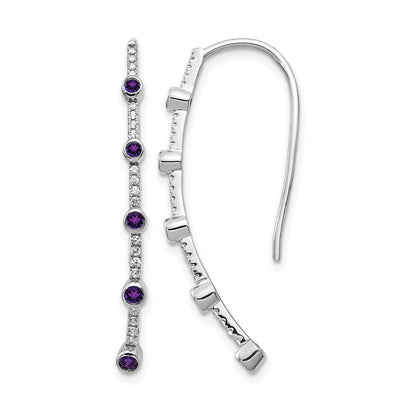 14k White Gold Real Diamond and Amethyst Earrings