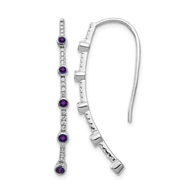 14k White Gold Real Diamond and Amethyst Earrings
