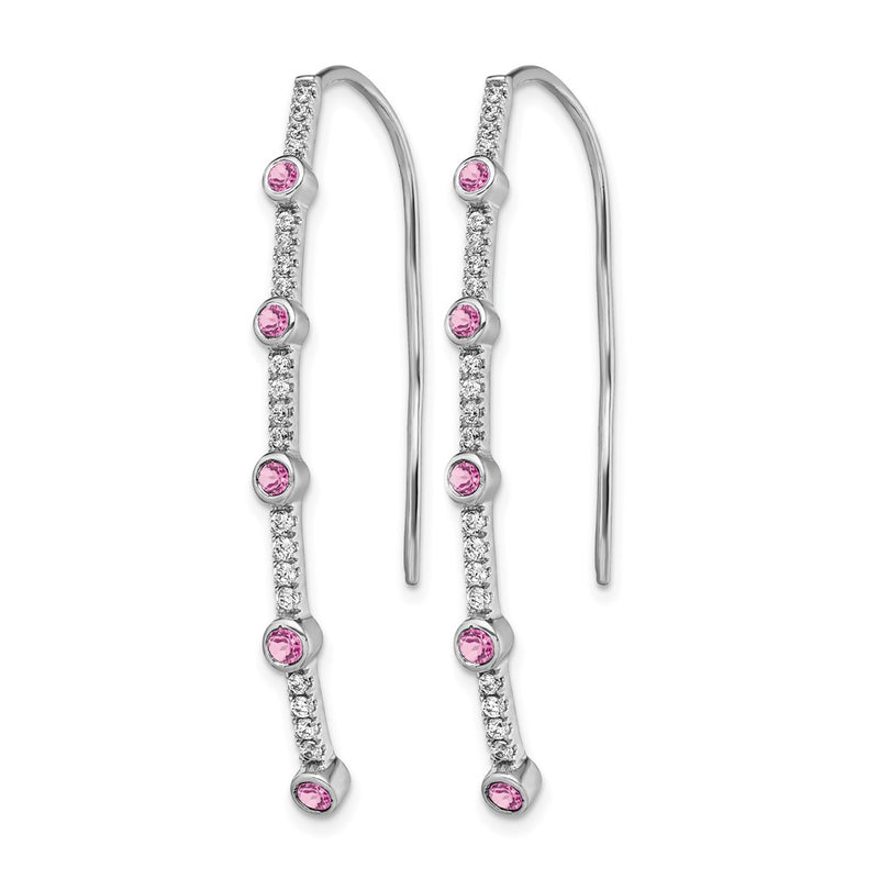 14k White Gold 3/8 Ct. Lab Grown Diamond VS/SI+ G+ and Lab Created Pink Sapphire Threader Earrings