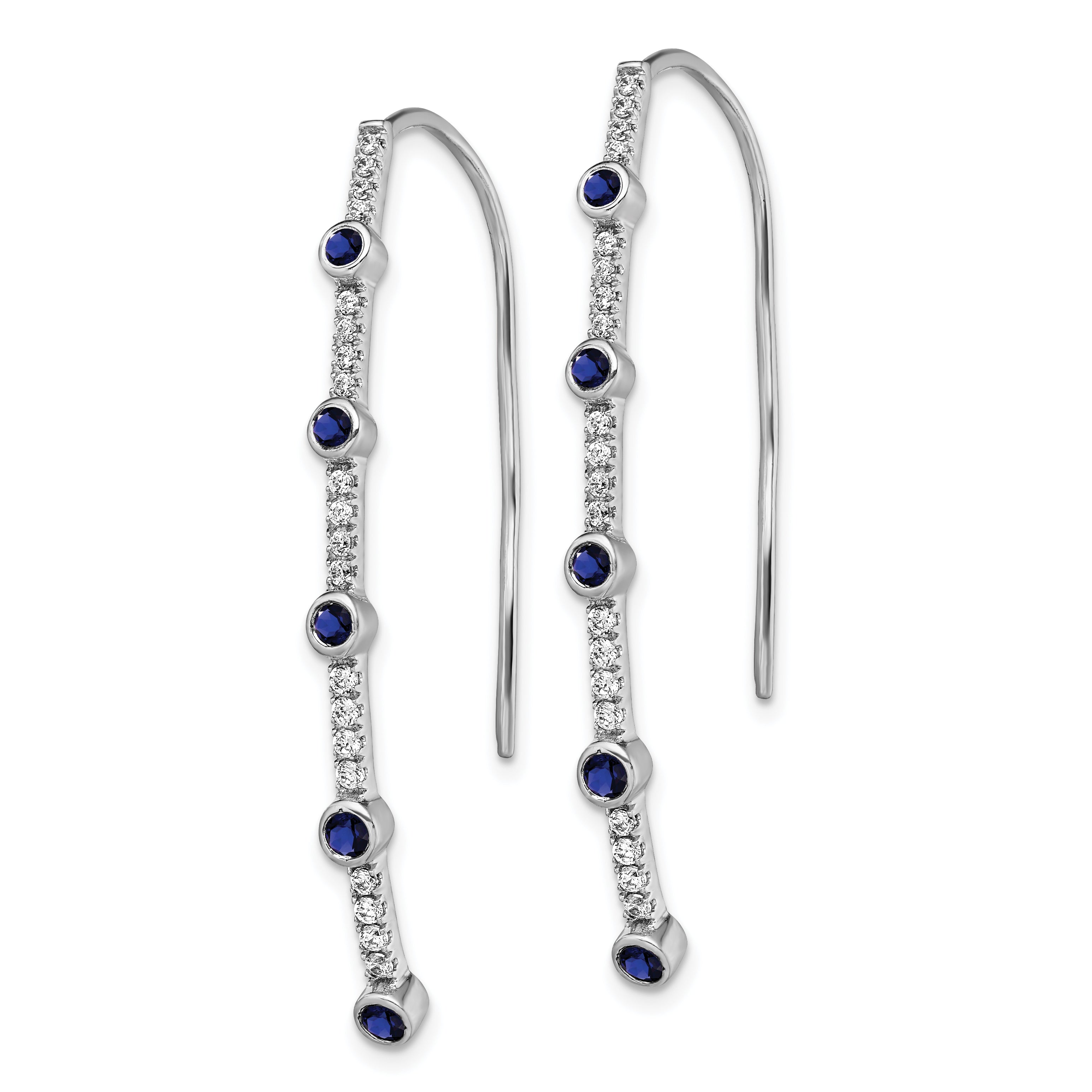 14K White Gold Lab Grown Diamond VS/SI+ G+ Created.Sapphire Threader Earrings