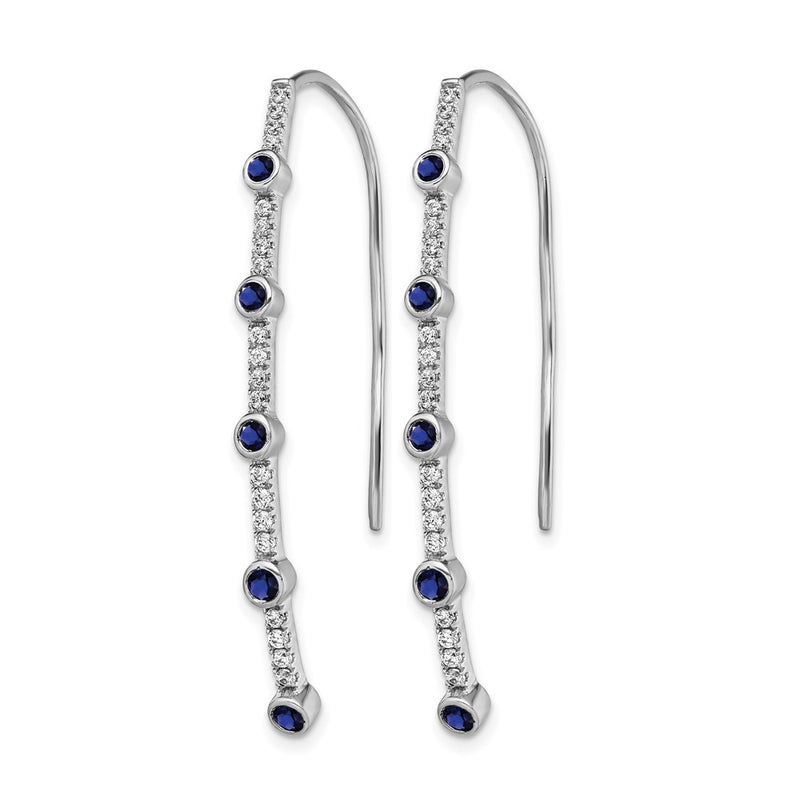 14K White Gold Lab Grown Diamond VS/SI+ G+ Created.Sapphire Threader Earrings