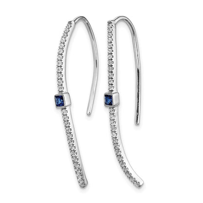 14k White Gold Real Diamond and Sapphire Earrings