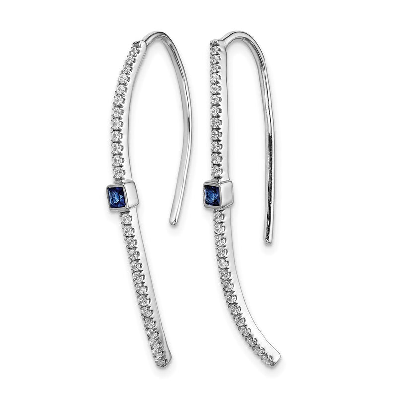 14k White Gold Real Diamond and Sapphire Earrings
