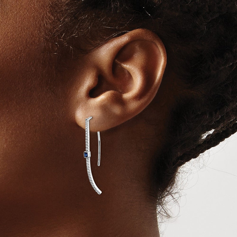 14k White Gold Real Diamond and Sapphire Earrings