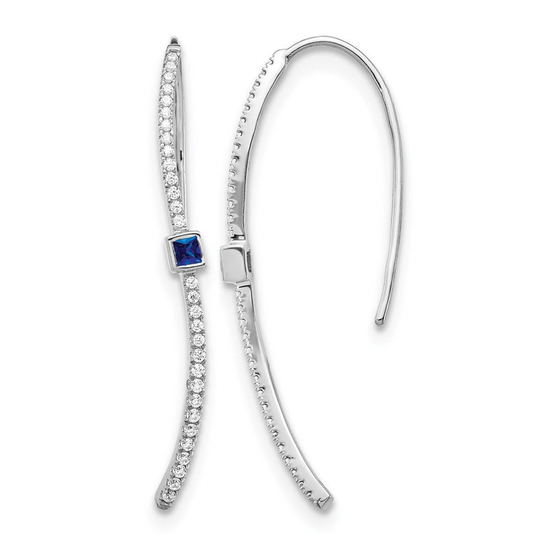 14k White Gold Real Diamond and Sapphire Earrings