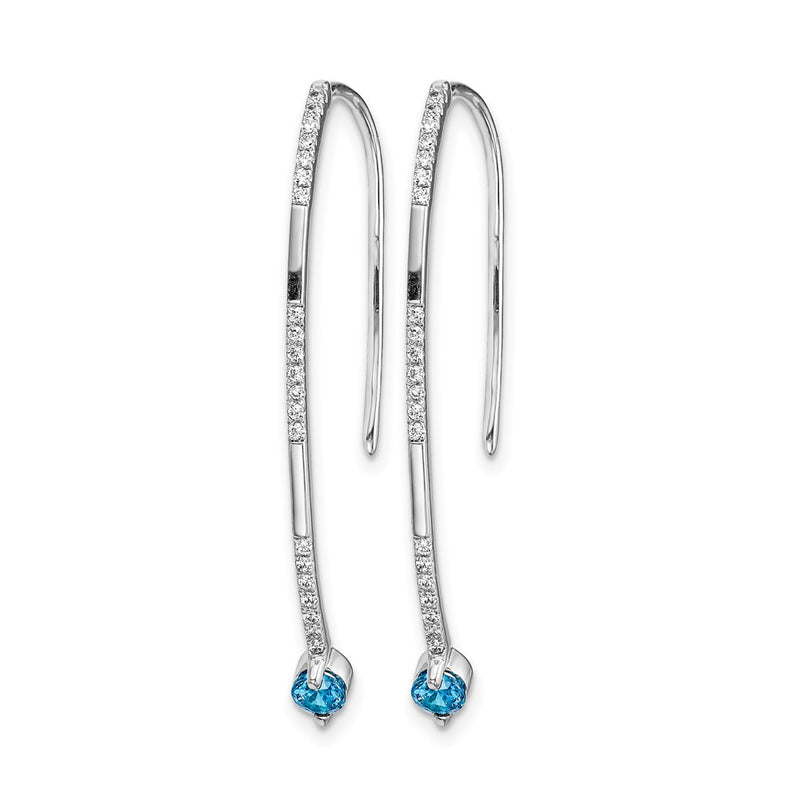 14k White Gold Real Diamond and Blue Topaz Earrings