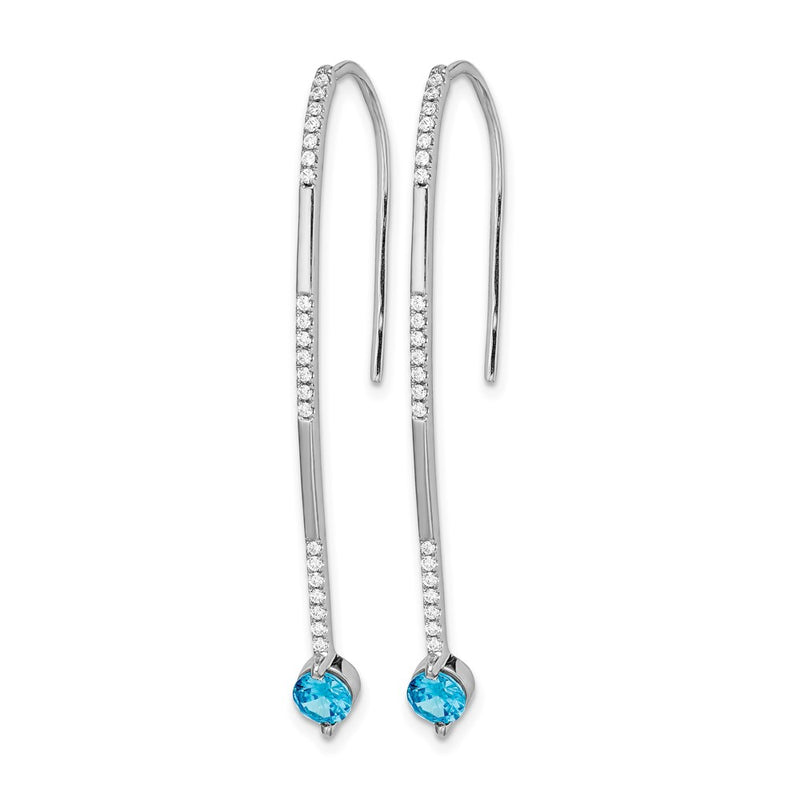 14k White Gold Real Diamond and Blue Topaz Earrings