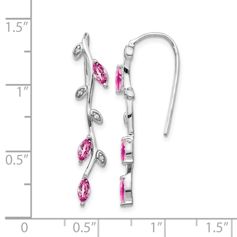 14k White Gold Real Diamond and Pink Sapphire Earrings