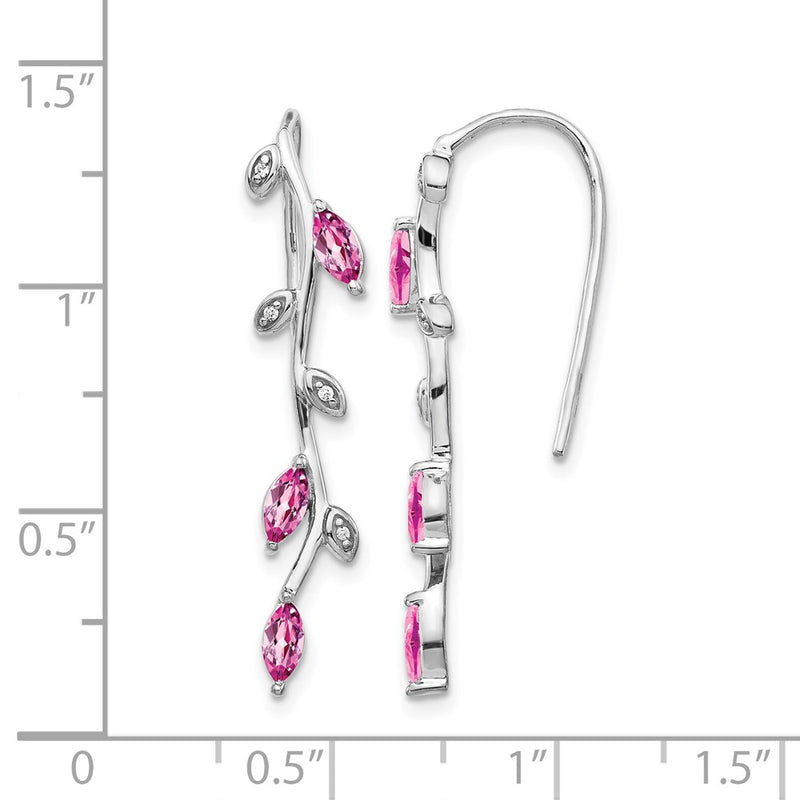 14k White Gold Real Diamond and Pink Sapphire Earrings