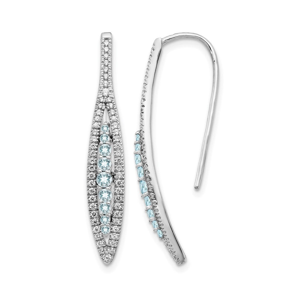 14k White Gold Real Diamond and Aquamarine Earrings