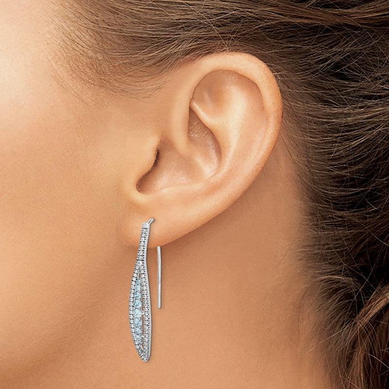 14k White Gold Real Diamond and Aquamarine Earrings