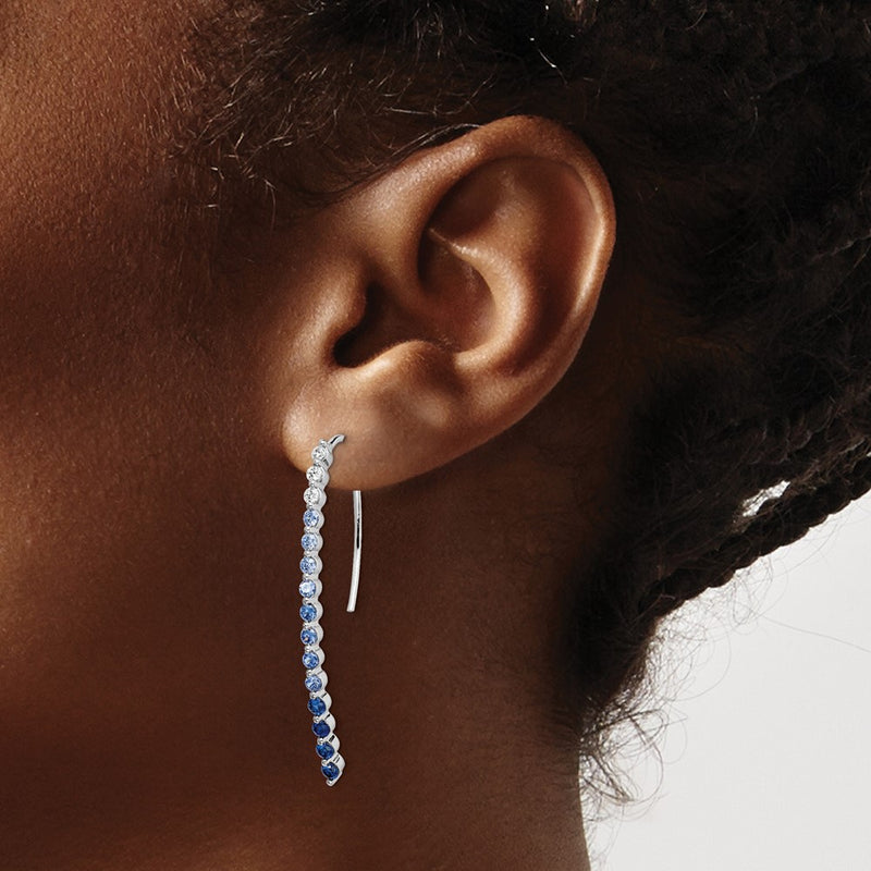 14k White Gold Real Diamond and Sapphire Earrings