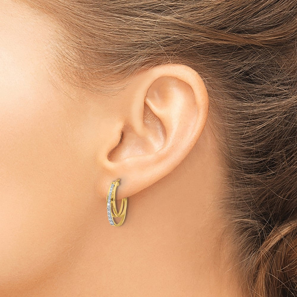 14k Yellow Gold Real Diamond Hoop Earrings