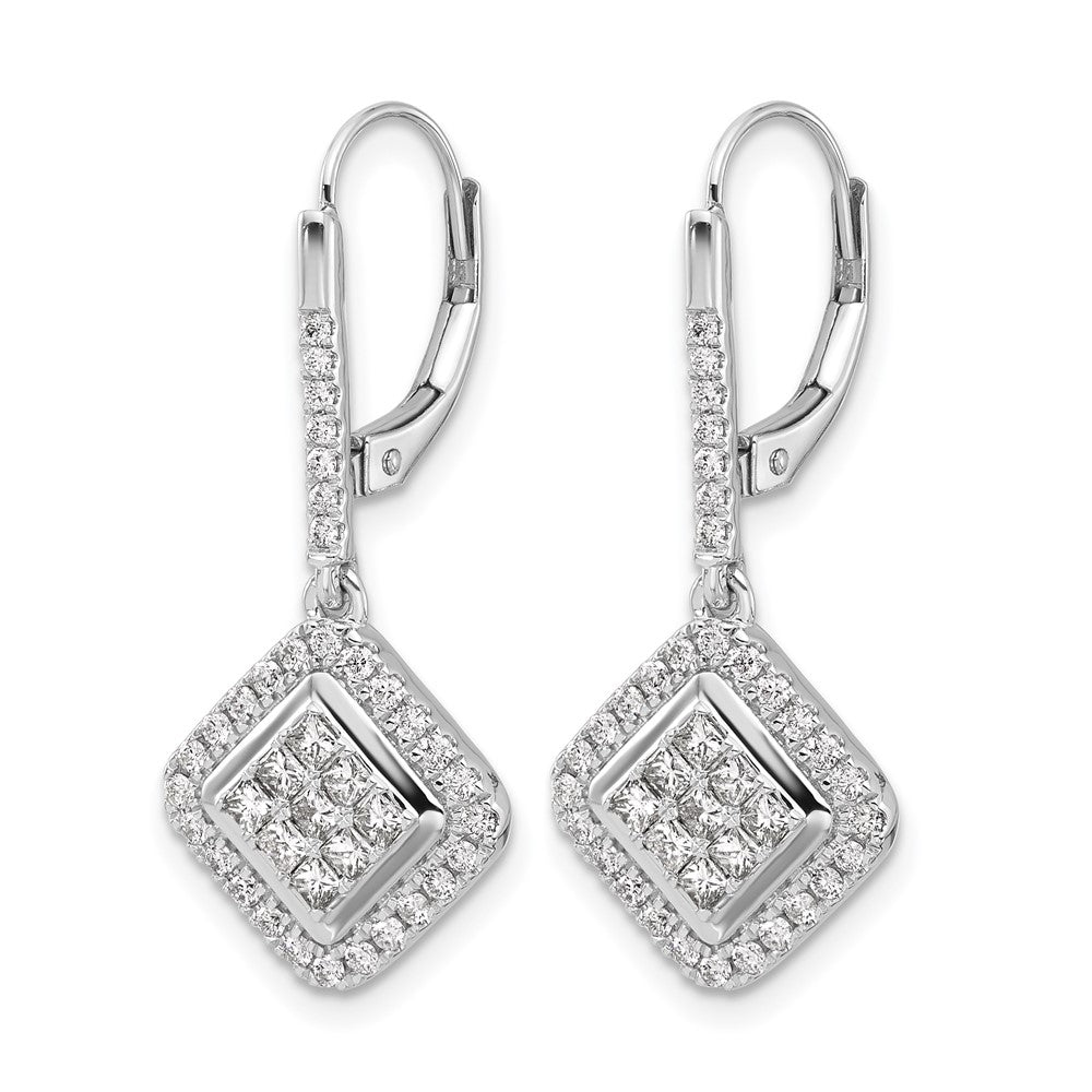 14k White Gold Real Diamond Cluster Leverback Earrings