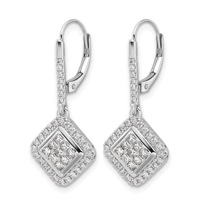 14k White Gold Real Diamond Cluster Leverback Earrings