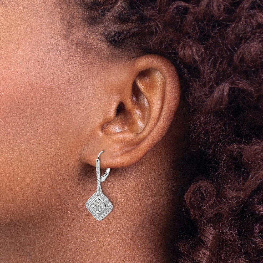 14k White Gold Real Diamond Cluster Leverback Earrings