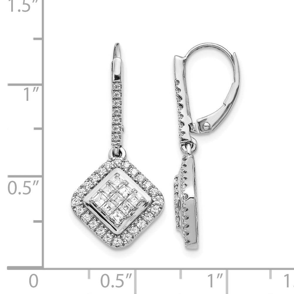 14k White Gold Real Diamond Cluster Leverback Earrings