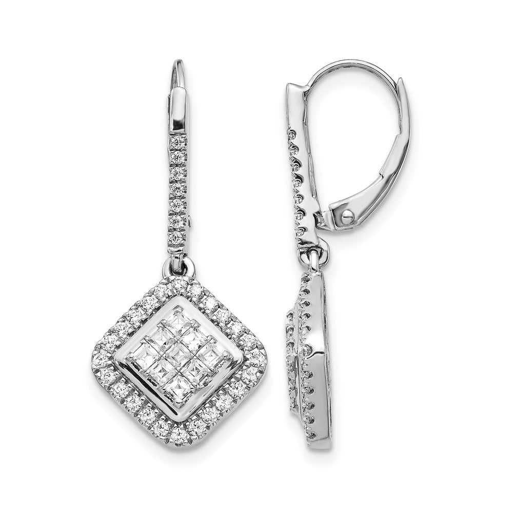 14k White Gold Real Diamond Cluster Leverback Earrings
