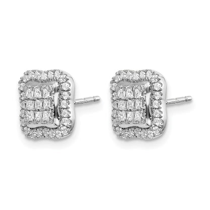 14k White Gold Real Diamond Square Cluster Post Earrings