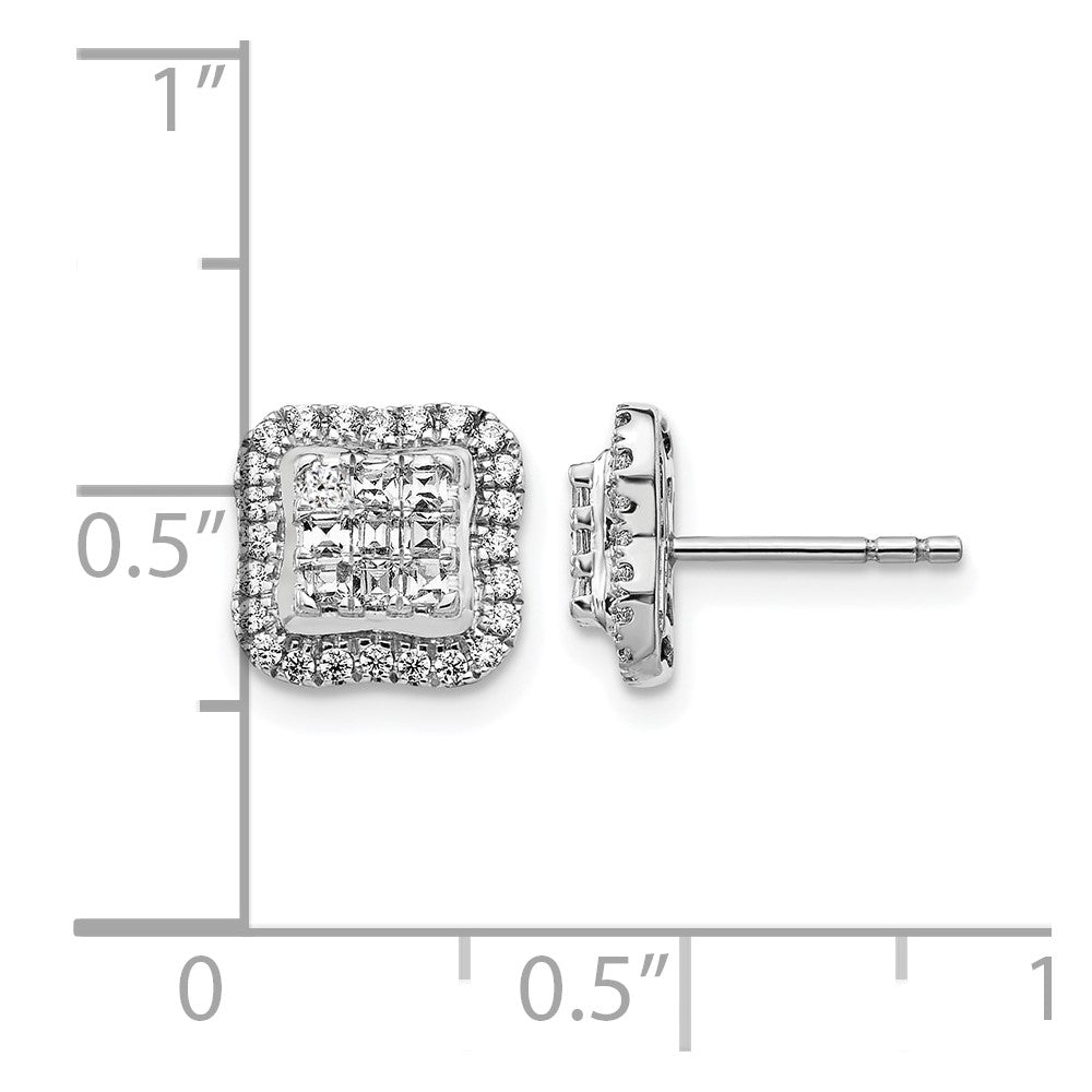 14k White Gold Real Diamond Square Cluster Post Earrings