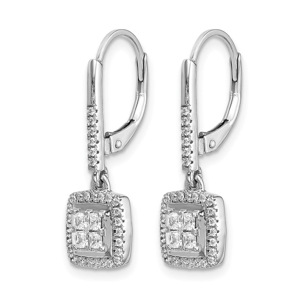 14k White Gold Real Diamond Cluster Leverback Earrings