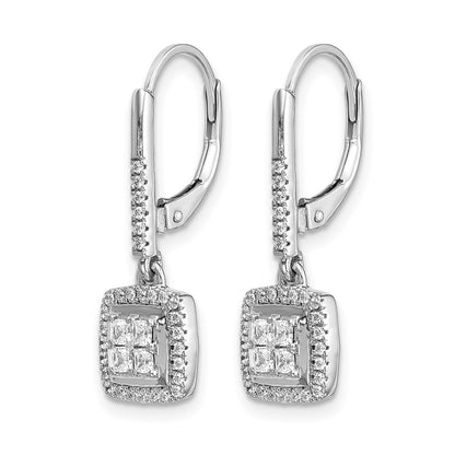 14k White Gold Real Diamond Cluster Leverback Earrings