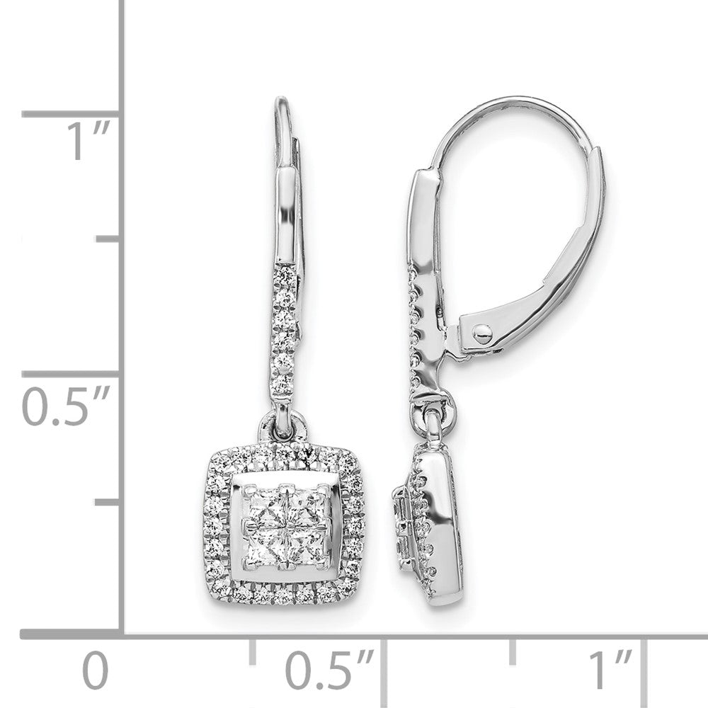 14k White Gold Real Diamond Cluster Leverback Earrings